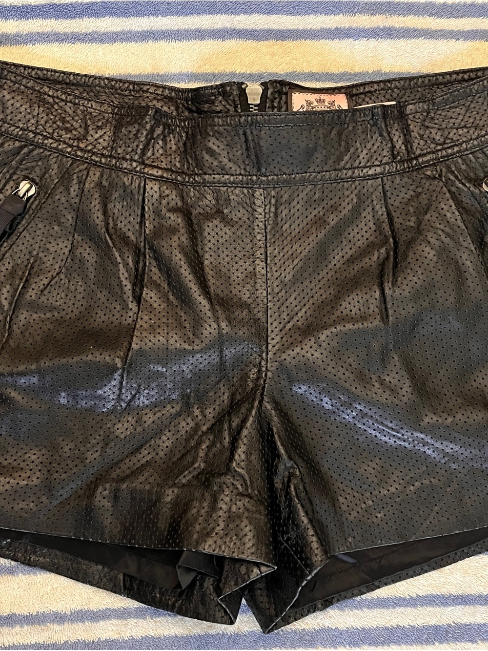 Juicy Couture Black Perforated Faux Leather Athletic Shorts
